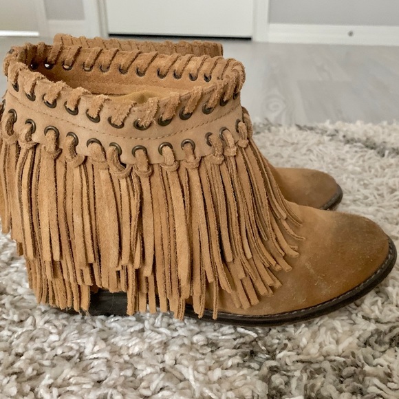 Zara Shoes - Zara Suede Fringe Wedge Ankle Boots Booties 38